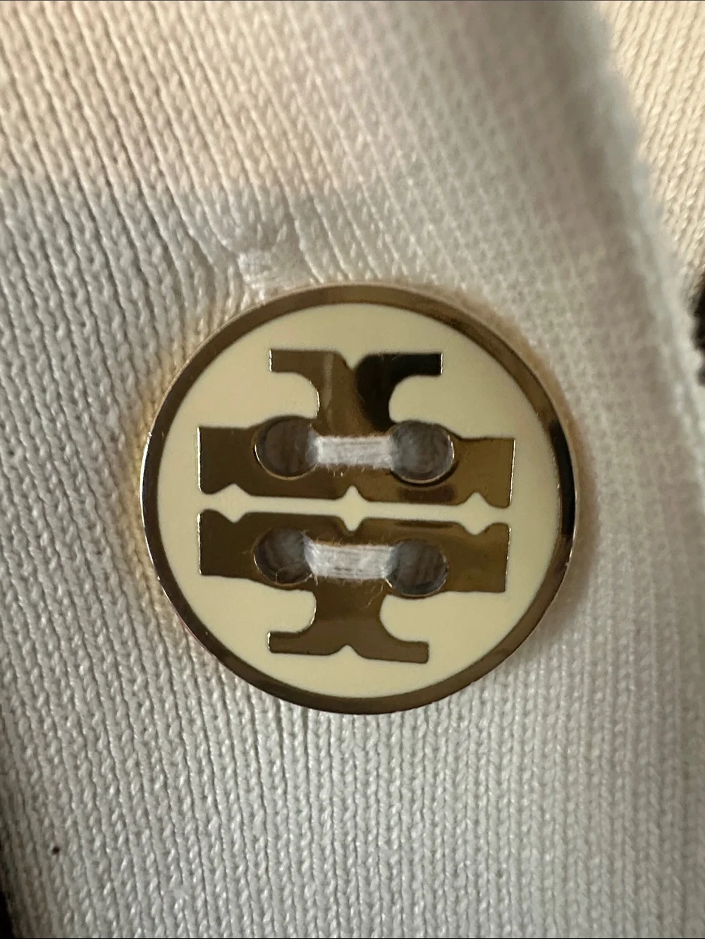 Tory Burch Brown Ribbed Cardigan with White Trim and Logo Buttons